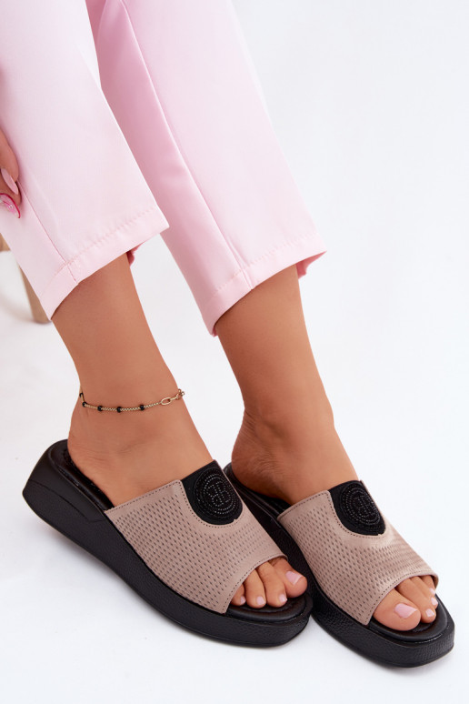 Peau Chaussons femme en daim Activé cothurneie beige Fablee