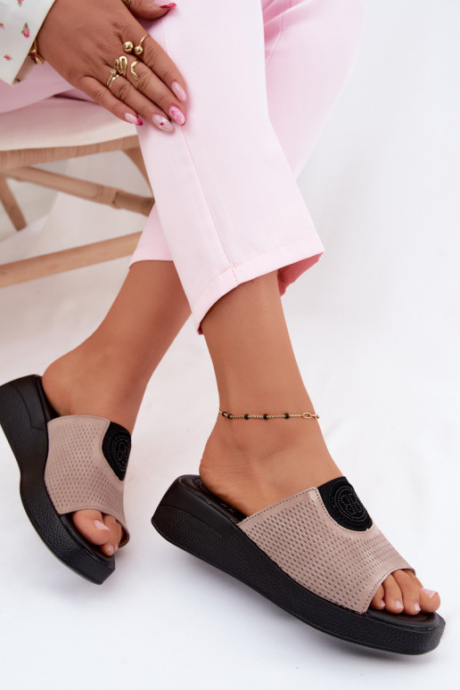 Peau Chaussons femme en daim Activé cothurneie beige Fablee