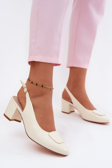Sandales à talons pour femmes avec boucle décorative couleur ivoire Tai turiden