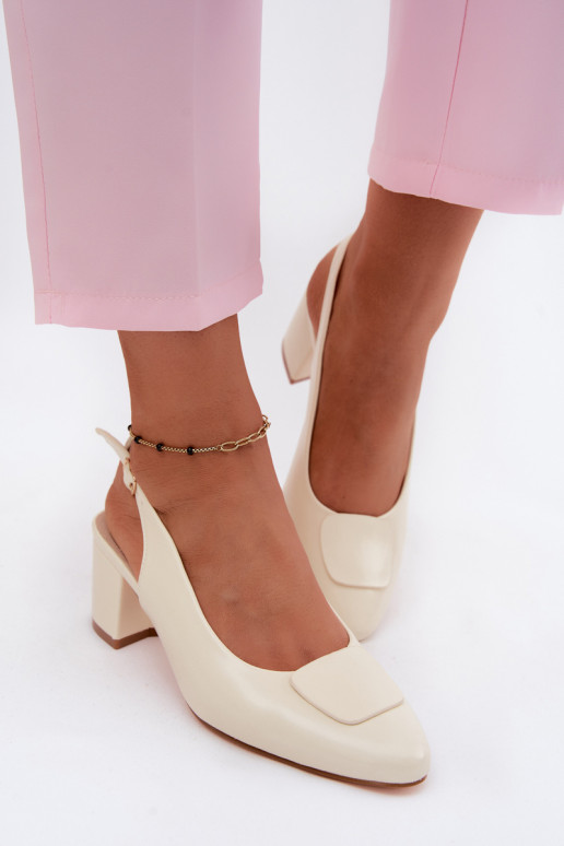 Sandales à talons pour femmes avec boucle décorative couleur ivoire Tai turiden