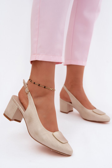 Sandales à talons pour femmes avec boucle décorative couleur or Tai turiden 2