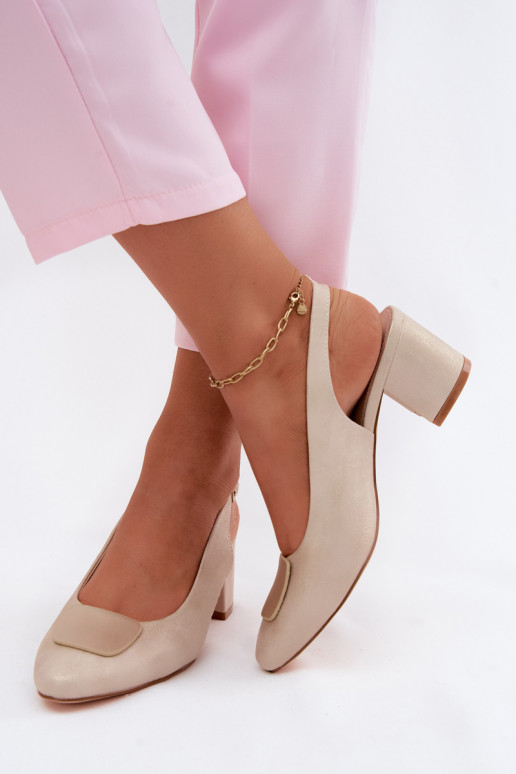 Sandales à talons pour femmes avec boucle décorative couleur or Tai turiden