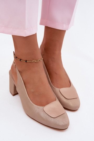 Sandales à talons pour femmes avec boucle décorative couleur or rose Tai turiden