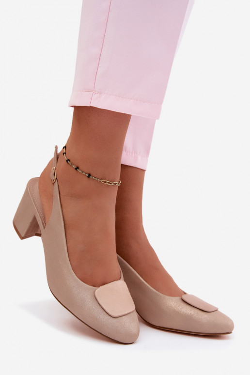 Sandales à talons pour femmes avec boucle décorative couleur or rose Tai turiden