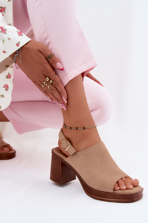Sandales à talons pour femmes en daim synthétique couleur sable Eclipse