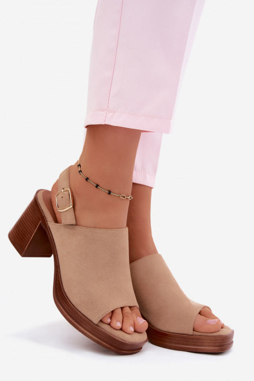 Sandales à talons pour femmes en daim synthétique couleur sable Eclipse