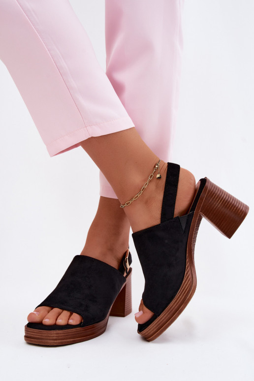 Sandales à talons pour femmes en daim synthétique couleur noire Eclipse