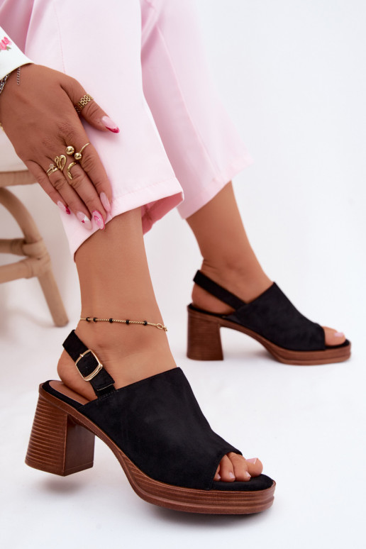 Sandales à talons pour femmes en daim synthétique couleur noire Eclipse