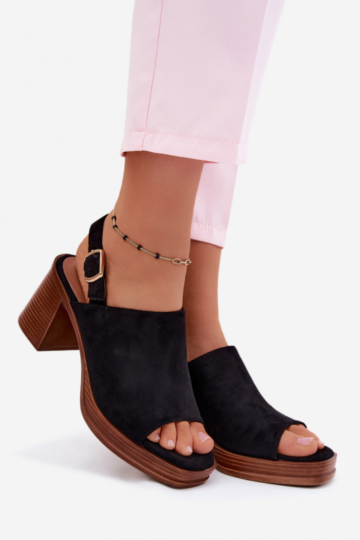 Sandales à talons pour femmes en daim synthétique couleur noire Eclipse
