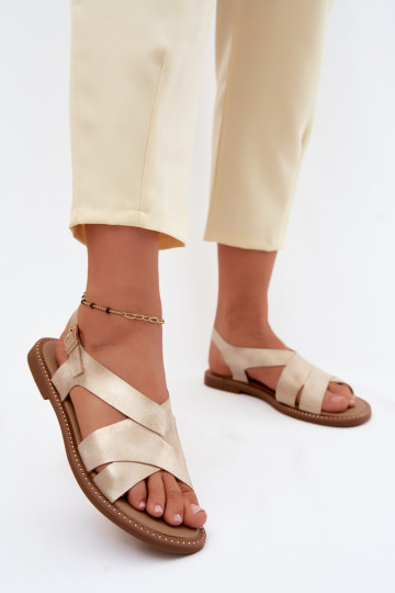Sandales plates dorées pour femmes Blinga