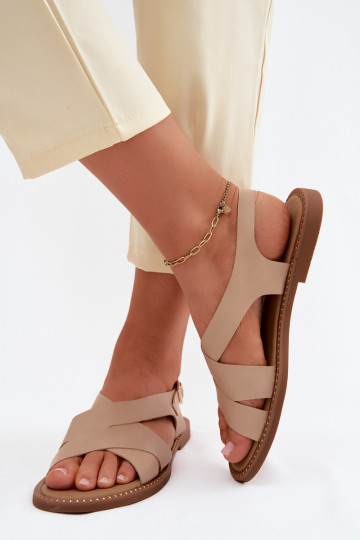 Sandales plates pour femmes beige Blinga
