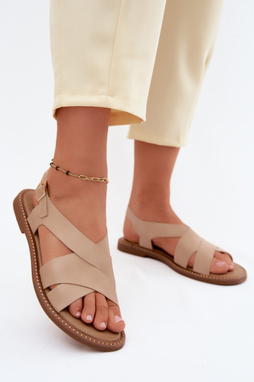 Sandales plates pour femmes beige Blinga 2