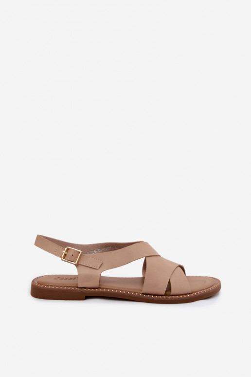 Sandales plates beiges pour femmes Blinga