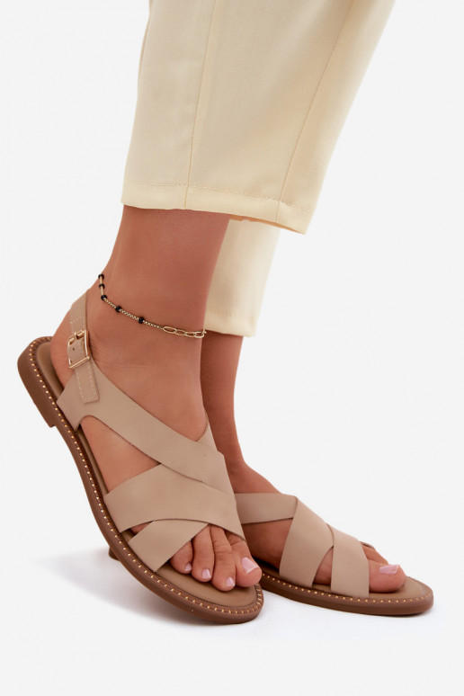 Sandales plates pour femmes beige Blinga