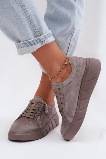 chaussures FémininActivéturalnego en daimu avec une plateforme beige Lunis 2