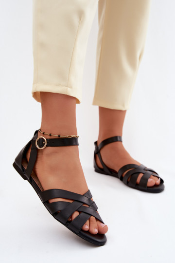 Sandales plates pour femmes avec brides en cuir synthétique noir Lagos 2