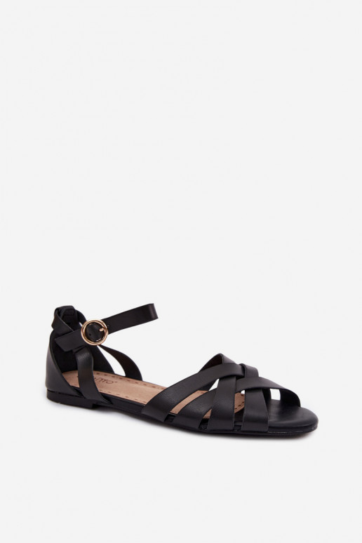 Sandales plates pour femmes avec des bandes Eko Peau couleur noire Lagos