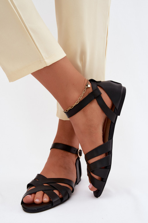 Sandales plates pour femmes avec des bandes Eko Peau couleur noire Lagos