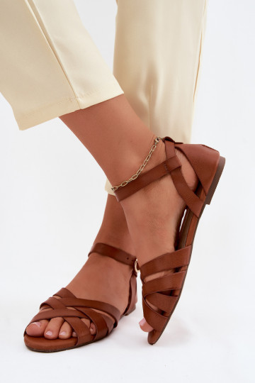 Sandales plates pour femmes avec des bandes Eko Peau marron Lagos 2