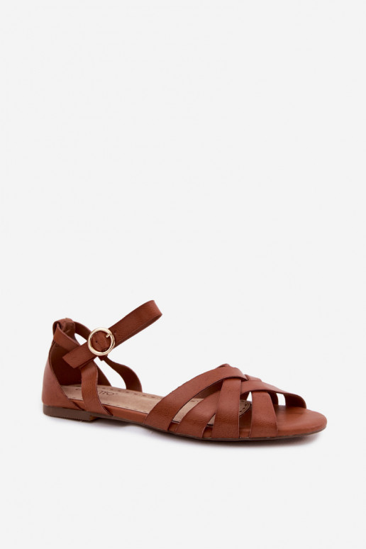 Sandales plates pour femmes avec des bandes Eko Peau marron Lagos