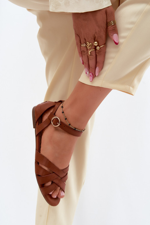 Sandales plates pour femmes avec des bandes Eko Peau marron Lagos
