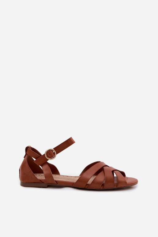 Sandales plates pour femmes avec des bandes Eko Peau marron Lagos