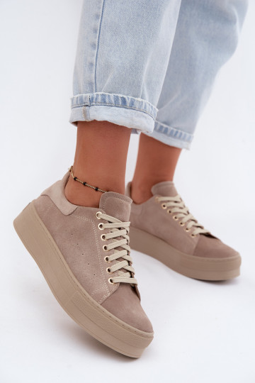 Baskets pour femmes en daim synthétique avec plateforme couleur sable Zazoo N408S7 2