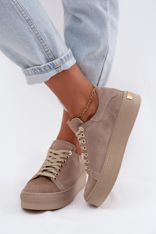 Peau en daim Chaussures modèle baskets Féminin avec une plateforme Zazoo N408S7 beige