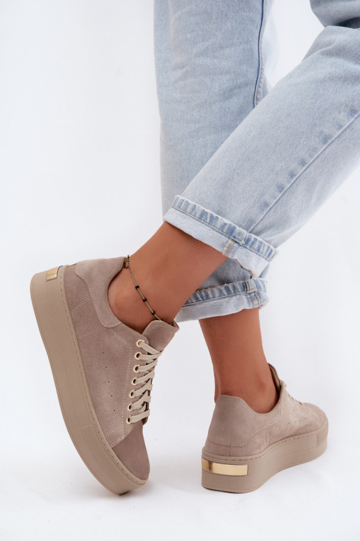 Baskets pour femmes en daim synthétique avec plateforme couleur sable Zazoo N408S7