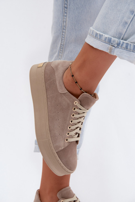 Peau en daim Chaussures modèle baskets Féminin avec une plateforme Zazoo N408S7 beige