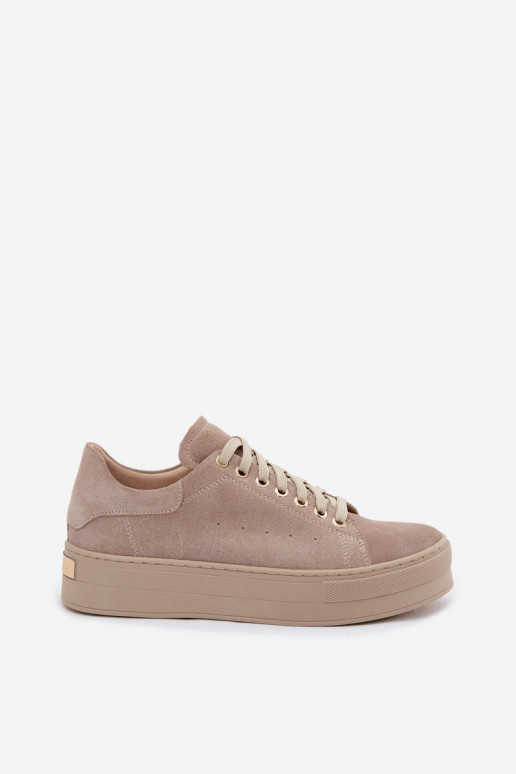 Baskets pour femmes en daim synthétique avec plateforme couleur sable Zazoo N408S7