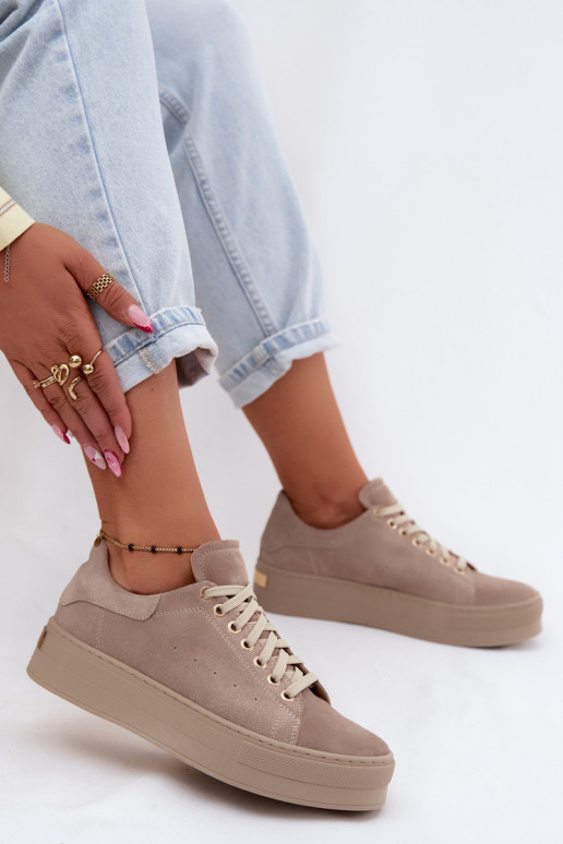 Baskets pour femmes en daim synthétique avec plateforme couleur sable Zazoo N408S7