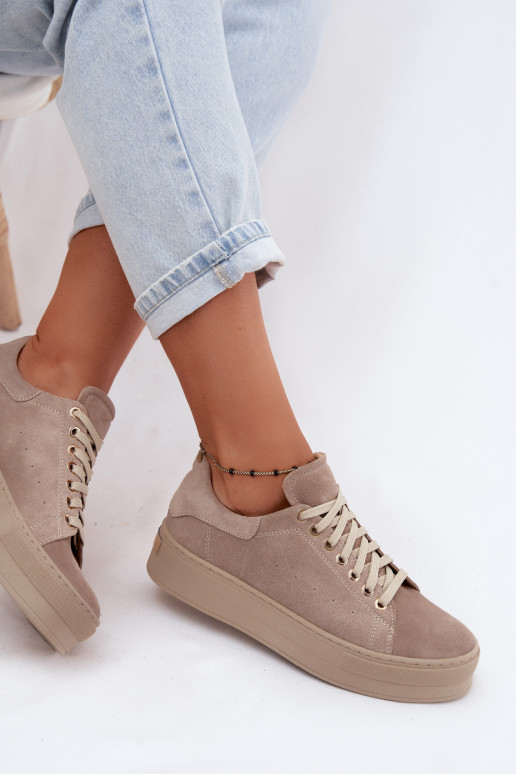 Baskets pour femmes en daim synthétique avec plateforme couleur sable Zazoo N408S7