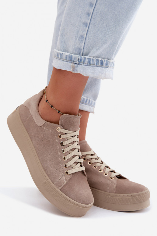 Peau en daim Chaussures modèle baskets Féminin avec une plateforme Zazoo N408S7 beige