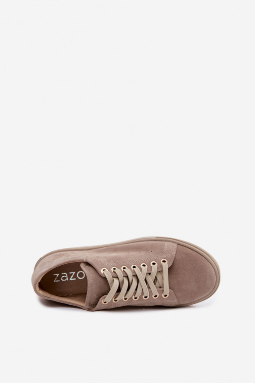 Peau en daim Chaussures modèle baskets Féminin avec une plateforme Zazoo N408S7 beige