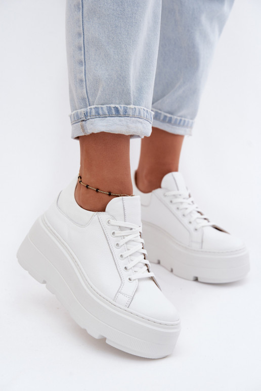 Peau Chaussures modèle baskets avec une plateforme Zazoo N1000S3 couleur blanche