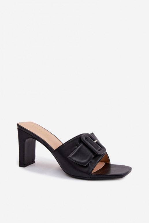 Chaussons pour femmes avec talons, ornements et boucles en noir Vinceza 22-20159
