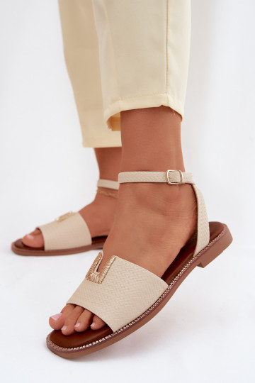 Sandales plates pour femmes avec détails dorés couleur sable Vinceza 73505 2