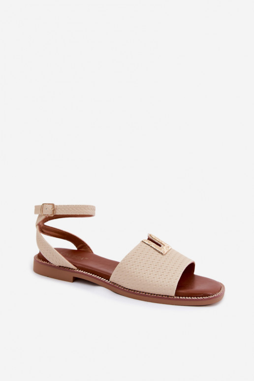 Sandales plates pour femmes avec détails dorés couleur sable Vinceza 73505