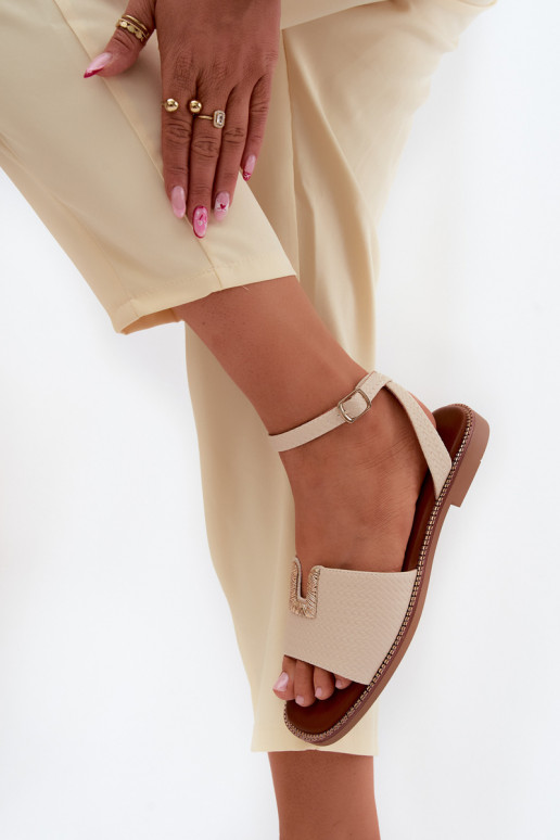 Sandales plates pour femmes avec détails dorés couleur sable Vinceza 73505