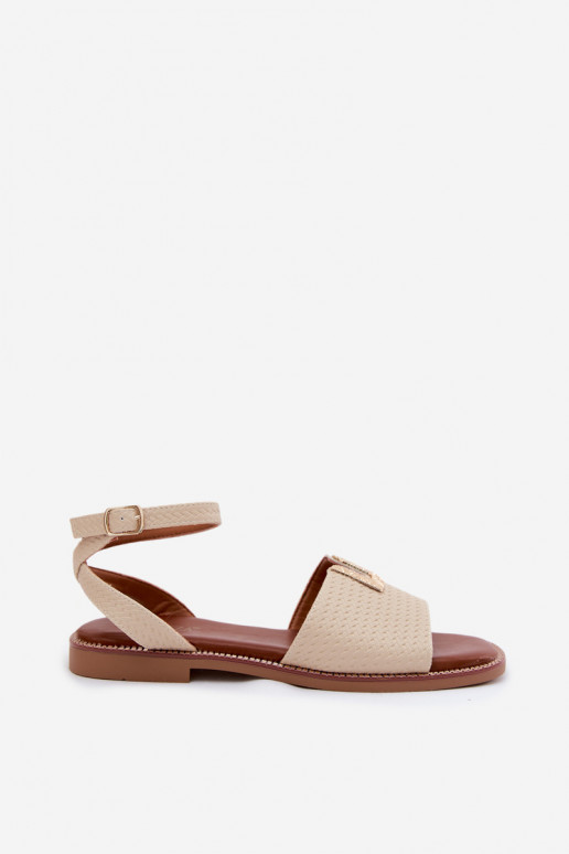 Sandales plates pour femmes avec détails dorés couleur sable Vinceza 73505