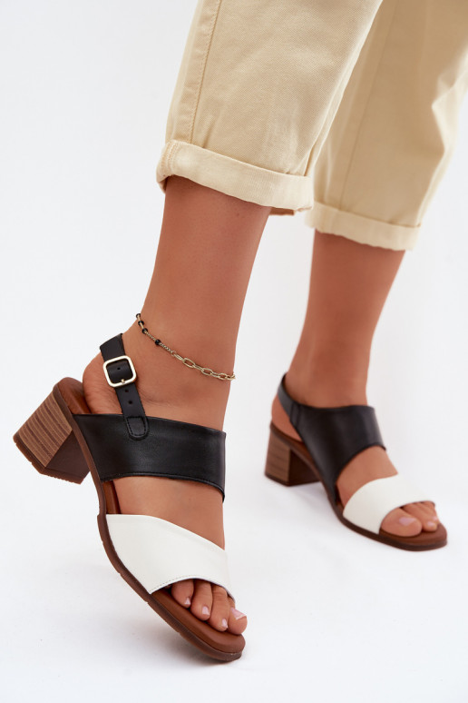 Sandales à talons pour femmes en sable et noir Tai turiciejka E7396-01