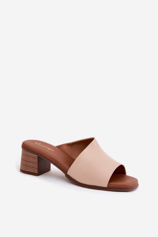 Chaussons en cuir avec talons couleur sable Tai turiciejka E7395-04