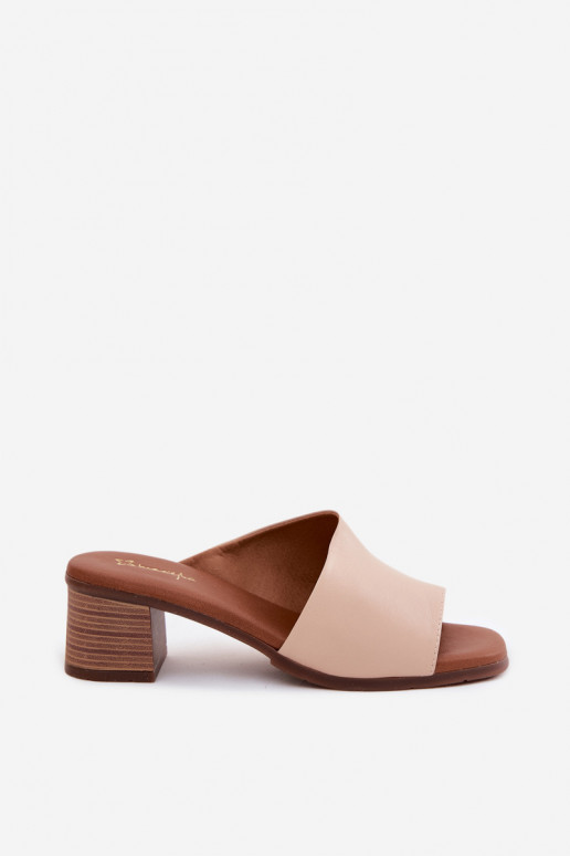 Chaussons en cuir avec talons couleur sable Tai turiciejka E7395-04