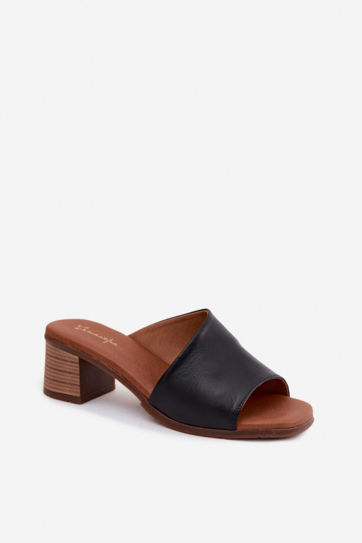 Chaussons en cuir noir pour femmes avec talon