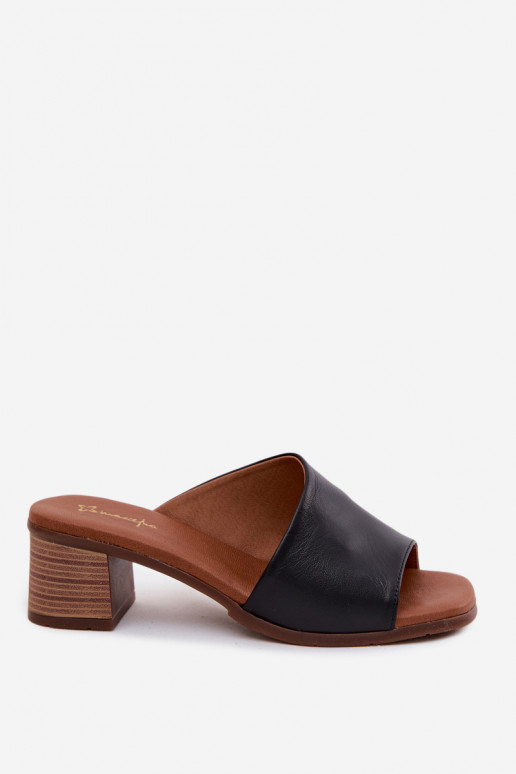 Chaussons en cuir noir pour femmes avec talon