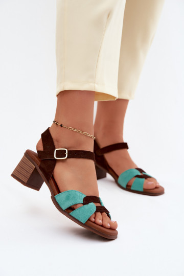 Peau Sandales femme en daim avec des talons Il fautciejka E7400-36 turquoise-marron