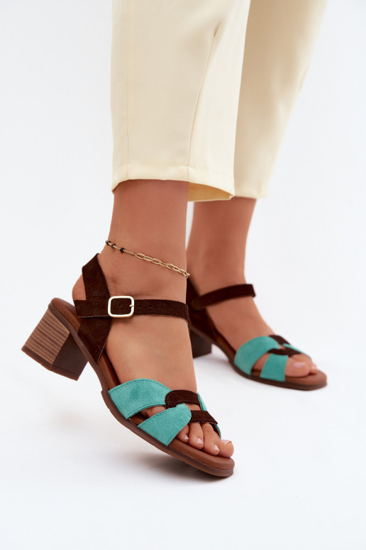 Peau Sandales femme en daim avec des talons Il fautciejka E7400-36 turquoise-marron