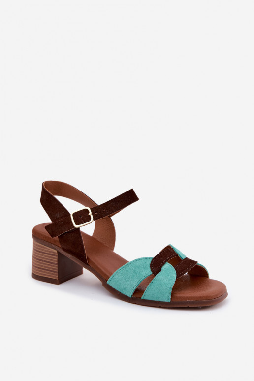 Peau Sandales femme en daim avec des talons Il fautciejka E7400-36 turquoise-marron