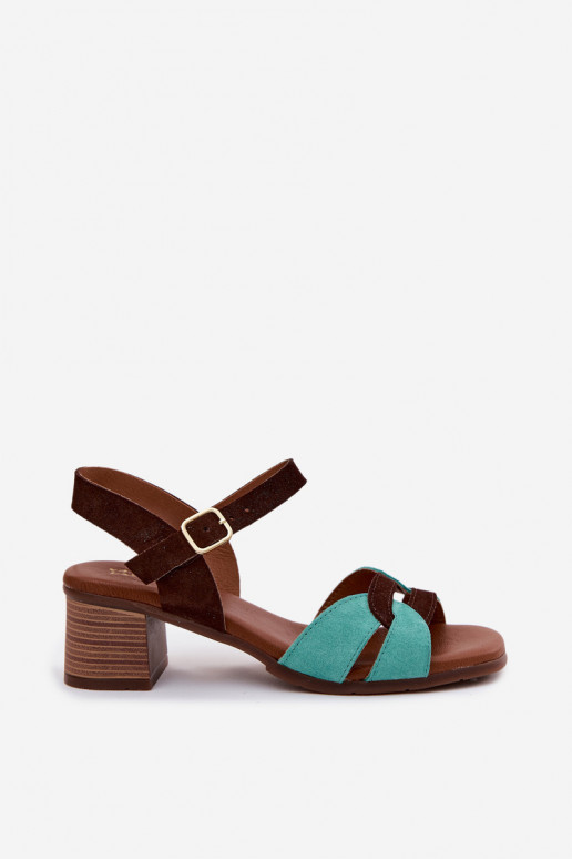 Peau Sandales femme en daim avec des talons Il fautciejka E7400-36 turquoise-marron